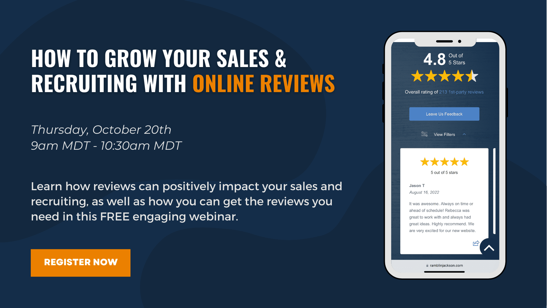 2022-10 How To Grow Your Sales & Recruiting With Online Reviews Event Graphic